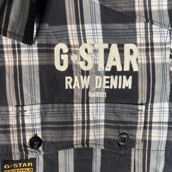 G Star Raw Plaid Button Up Shirt Men’s Size XL Embroidered Windowpane - Picture 3 of 11